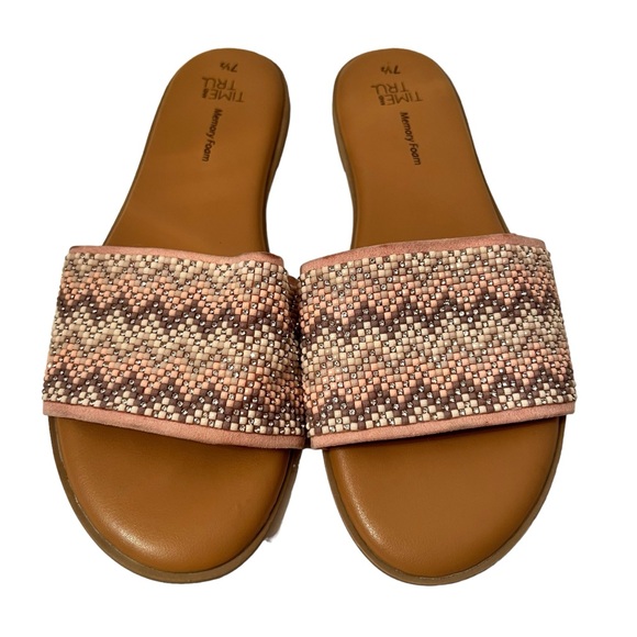Time and Tru Embellished pink Band Flat Slide Sandal Size 7.5 - Picture 1 of 9